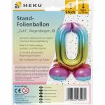 Stand-Folienballon Zahl 0  Regenbogen, Höhe 75 cm,...