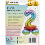 Stand-Folienballon Zahl 2  Regenbogen, Höhe 75 cm,...