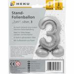 Stand-Folienballon Zahl 3  silber, Höhe 75 cm,...