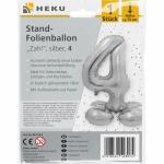 Stand-Folienballon Zahl 4  silber, Höhe 75 cm,...