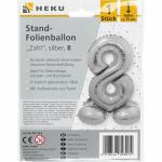 Stand-Folienballon Zahl 8  silber, Höhe 75 cm,...