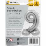 Stand-Folienballon Zahl 9  silber, Höhe 75 cm,...