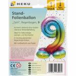 Stand-Folienballon Zahl 9  Regenbogen, Höhe 75 cm,...