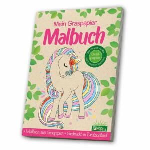 Malbuch Graspapier  Einhorn, Gedruckt auf Graspapier,, viele verschiedene Malvorlagen