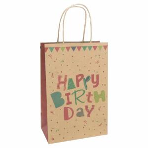 Idena Geschenktasche M  B-Day 18x10x27cm FSC-Rec., Motiv Landscape Happy Birthday, Kraftpapier, Papierkordel