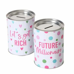 Spardose Millionaire pink  weiß D14x10cm sortiert, 2fach sortiert; Farben: pink, silber, weiß; Material: Metall, Boltze