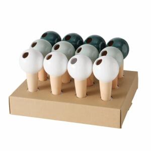 Topfstecker Kugel Redondo  grün/weiß 3fach sortiert, Farben: beige, dunkelgrün, grün, weiß; Material: Keramik, Boltze
