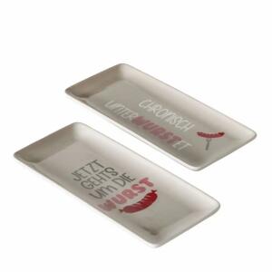 Teller Wurst taupe/rot  26x11cm 2fach sortiert, Farben: rot, weiß, Taupe, grau; Material: Keramik, Boltze