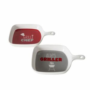 Teller Grillzeit weiß/rot  grau 17x24cm sortiert, 2fach sortiert; Farben: grau, rot, weiß; Material: Keramik, Boltze