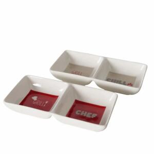 Doppel-Schale Grillzeit  rot/weiß 14x7cm sortiert, Farben: grau, rot, weiß; Material: Keramik, Boltze