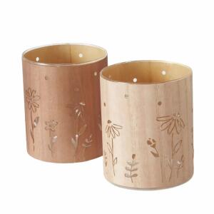 Windlicht Kamille natur  D10x12cm 2fach sortiert, Farben: natur; Material: Glas/Holz, Boltze