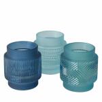 Windlicht Mares blau  türkis D7x8cm sortiert, 3fach...