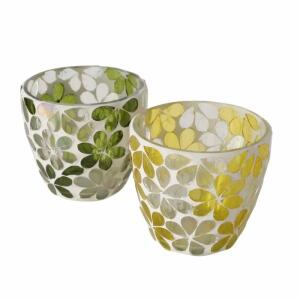 Windlicht Butine grün  gelb D9x8cm sortiert, 2fach sortiert; Farben: grün, transparent, weiß, gelb;, Material: Glas, Boltze