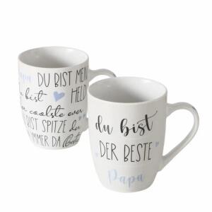 Becher Papa bedruckt  330ml 2fach sortiert, Farben: schwarz, hellblau, weiß; Material: Keramik, Boltze