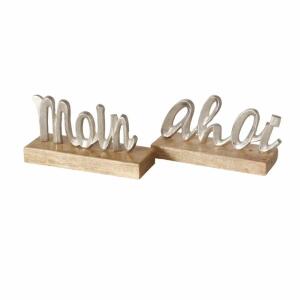 Schriftzug Moin/ahoi  natur/silber B/H:18x9cm, 2fach sortiert; Farben: natur, Silber; Material: Holz, Boltze