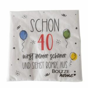 Servietten Geburtstag 40  33x33cm 20 Stück, Farben: schwarz, weiß; Material: Papier, Boltze