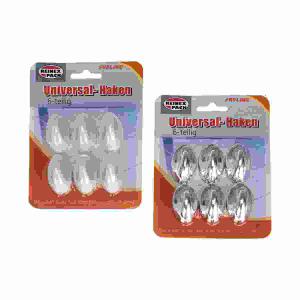 Universalhaken 6er  2fach sortiert, selbstklebend, weiß/chromfarbig, 2,5x3,5x1,8cm