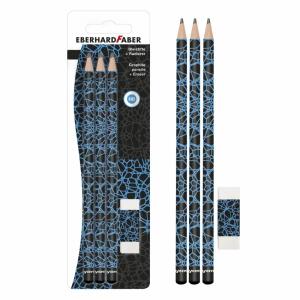 Bleistifte 3er & Radierer  neon blau/schwarz BK