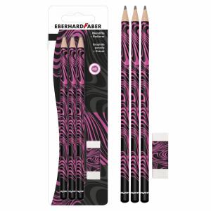 Bleistifte 3er & Radierer  neon pink/schwarz BK