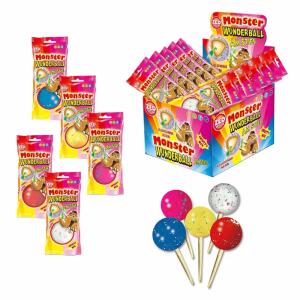 ZED Monster Wunderball  Fruity Mix am Stiel 60g, Lutschbonbon mit Kaugummikern