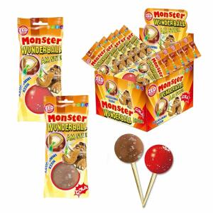 ZED Monster Wunderball  Cola am Stiel 60g, Lutschbonbon mit Kaugummikern