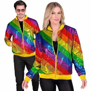 Kostüm Jacke Fashion  Regenbogen Gr.L/XL, Pailletten Bomberjacke in Regenbogen Muster, WIDMANN