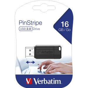 Speicherstick, USB 2.0, 16 GB, PinStripe, schwarz