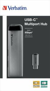 Multiport USB 3.1-C Hub, 4x USB Typ-A, USB-C Kabel, 15cm, silber