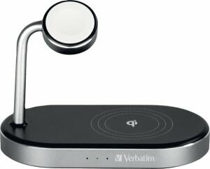 Wireless Charger WCS-02, 3-in-1, schwarz, Qi, MFi, 1 Smartphone, 1 Smartwatch, 1 USB Typ-A QC