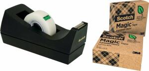Tischabroller, 100% recyceltem Kunststoff, grau, incl. 3 Rollen Klebeband Magic
