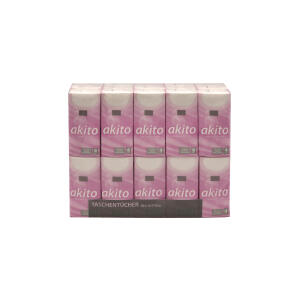 Taschentücher akito®, 4-lagig, 100% Zellstoff, hochweiß, 21 x 21 cm, VE = 1 Packung = 30 Päckchen à 10 Tücher
