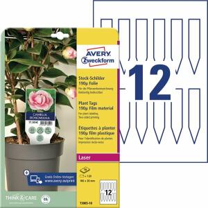 Steckschilder Folie, 190µ, 100 x 20 mm, mikroperforiert, beidseitig bedruckbar, 1 Pack = 10 Blatt = 120 Stück, weiß matt
