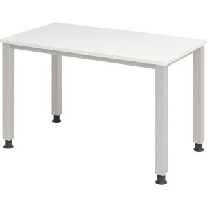 Schreibtisch 1200 x 670 mm, weiß/silber, 4-Fuß-Gestell, Rechteckform, Platte: 25 mm