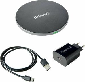Wireless Charger BA2, Induktive Ladestation zum Aufladen von Smartphones inkl. Schnellladenetzteil, schwarz/Alu