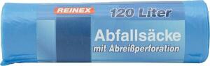 Abfallsäcke, 120 Liter, 14 my, Beutelmaß 700 x 1100 mm,  wasserdicht, Abreißperforation, 1 Rolle = 10 Beutel