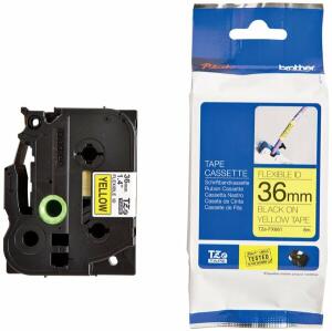 Schriftbandkassette, Flexi-Tape, TZe-FX661, 36 mm breit / 8 m lang, schwarz auf gelb, laminiert