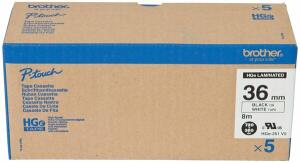 Schriftbandkassette, HGe-26, 36 mm / 8 m lang, schwarz auf weiß, laminiert, Multipack mit 5 Schriftbändern