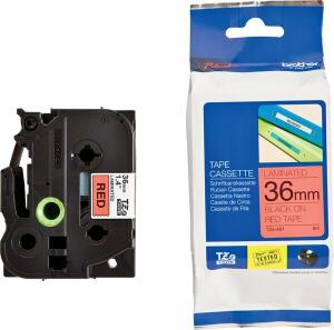 Schriftbandkassette, TZe-461, 36 mm breit / 8 m lang, rot auf schwarz, laminiert