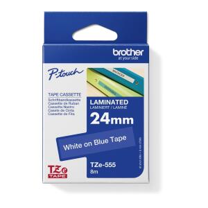 Schriftbandkassette, TZe-555, 24 mm breit / 8 m lang, weiß auf blau, laminiert