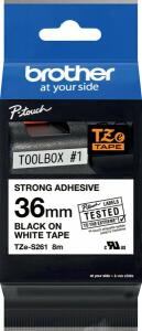 Schriftbandkassette, TZe-S26, 36 mm breit / 8 m lang, schwarz auf weiß, extra-stark klebend, laminiert