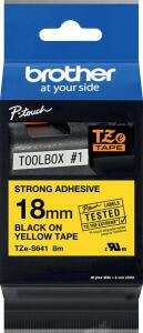 Schriftbandkassette, TZe-S641, 18 mm breit / 8 m lang, schwarz auf gelb, extra-stark klebend, laminiert
