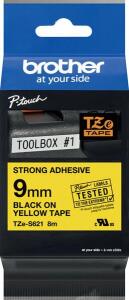 Schriftbandkassette, TZe-S621, 9 mm breit / 8 m lang, schwarz auf gelb, extra-stark klebend, laminiert