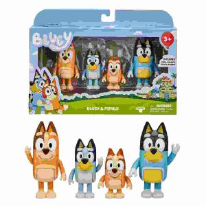 Bluey Figuren Familie  4er, Bluey 4er-Figuren-Set: Bluey, Bingo, Bandit und Chilli,, 6,3-7,6cm große Figuren mit beweglichen Gelenken