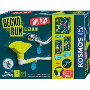 Kugelbahn Gecko Run  Big Box, Inhalt: 36 Adapter, 16 Bahnen, 3 Lever, 6 Track Turns, 6, Track Bridges, 1 Switch, 2 Trichter, 1 Trampolin, 1, Looping, 10 Stahlkugeln, 56 Nano-Haftpads, farbig, illustrierte Anleitung, ab 8 Jahren, KOSMOS