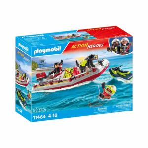 playmobil Feuerwehrboot  mit Aqua Scooter, schwimmfähige Wasserfahrzeuge, Rettungshund, ab 4 Jahren