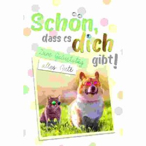 Glückwunschkarte  Geburtstag/Hund und Katze