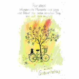 Geburtstagskarte Fahrrad  Katze Baum, Kurt Eulzer