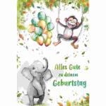 Glückwunschkarte  Geburtstag/Elefant, Affe