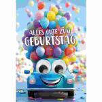 Glückwunschkarte  Geburtstag/Auto, Ballons