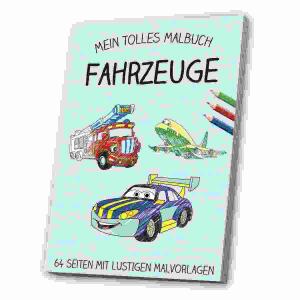 Malbuch Fahrzeuge &  Feuerwehr, Polizei, 64 Seiten mit Malvorlagen, A4